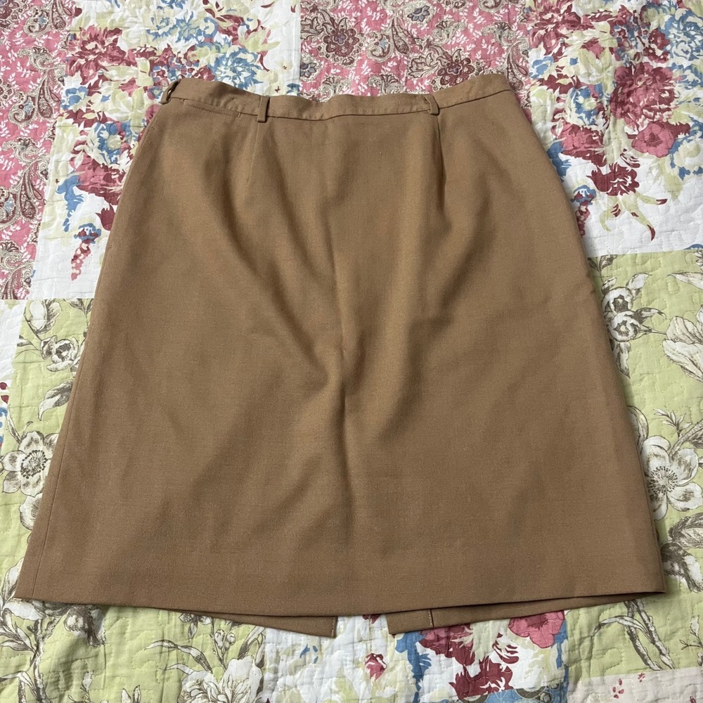 LL Bean Womens 14 Brown Wool Blend Pencil Skirt Camel Lined Pockets Professional